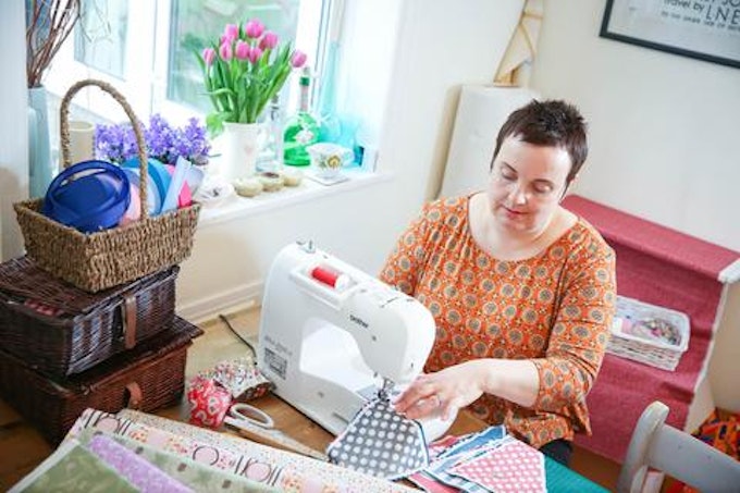 Ellie with her sewing subscription box Ellie with her sewing subscription box